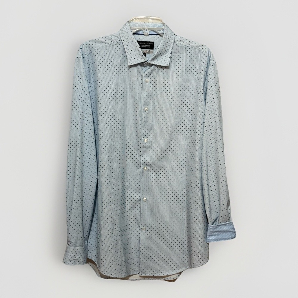 Report Collection X4 Stretch Dress Shirt Blue Dot Stripe Slim Fit XL 17 34/35‎